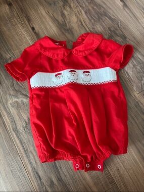 Christmas Smocked Bubble Boy Romper with Santa Embroidery